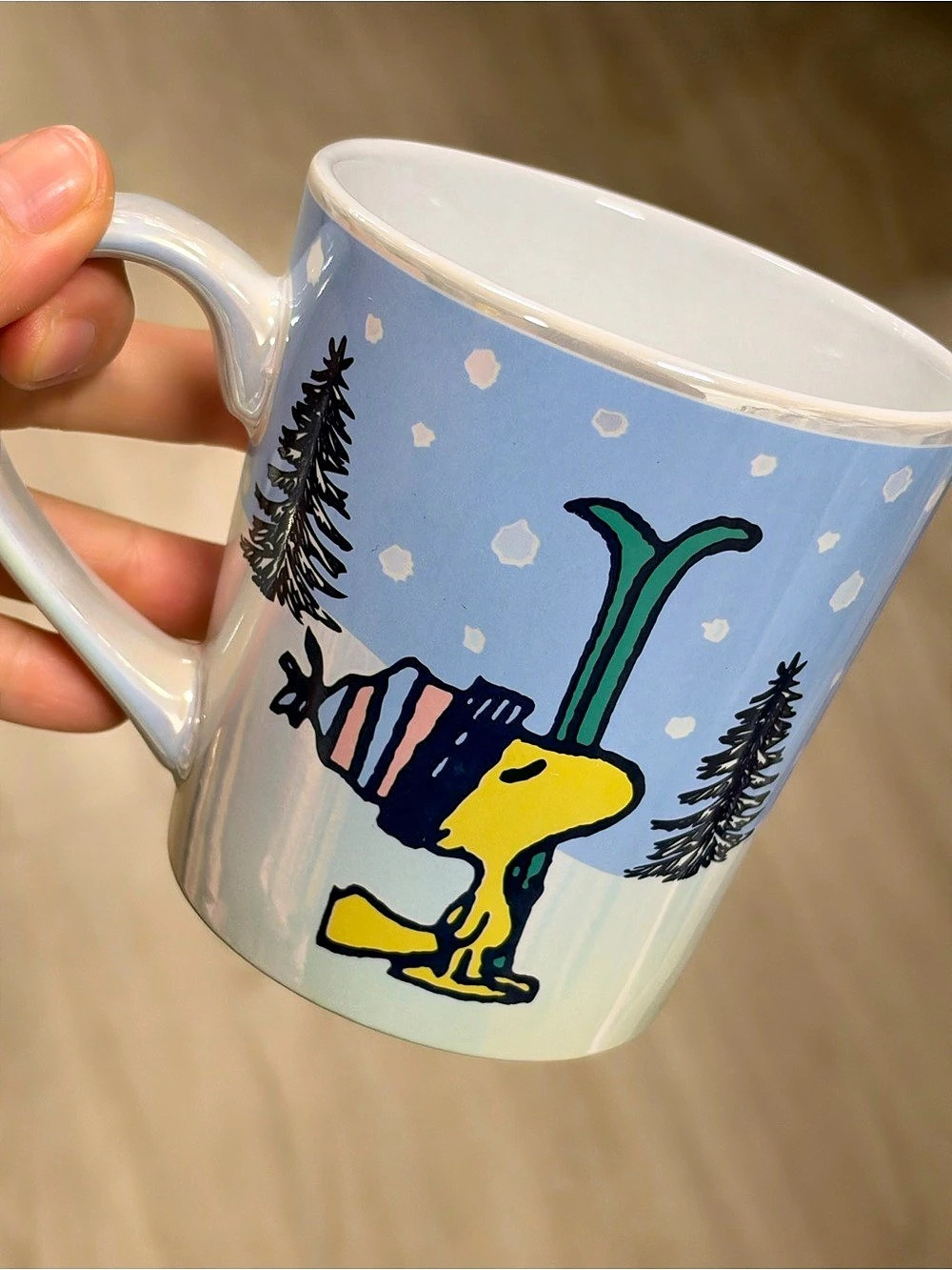 Peanuts Snoopy and Woodstock Skiing Mug Blue & White